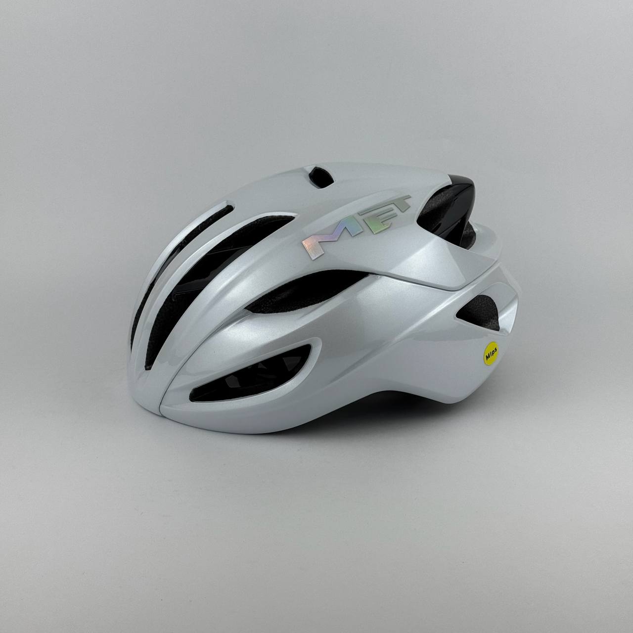 casco blanco MET logo tornasol
