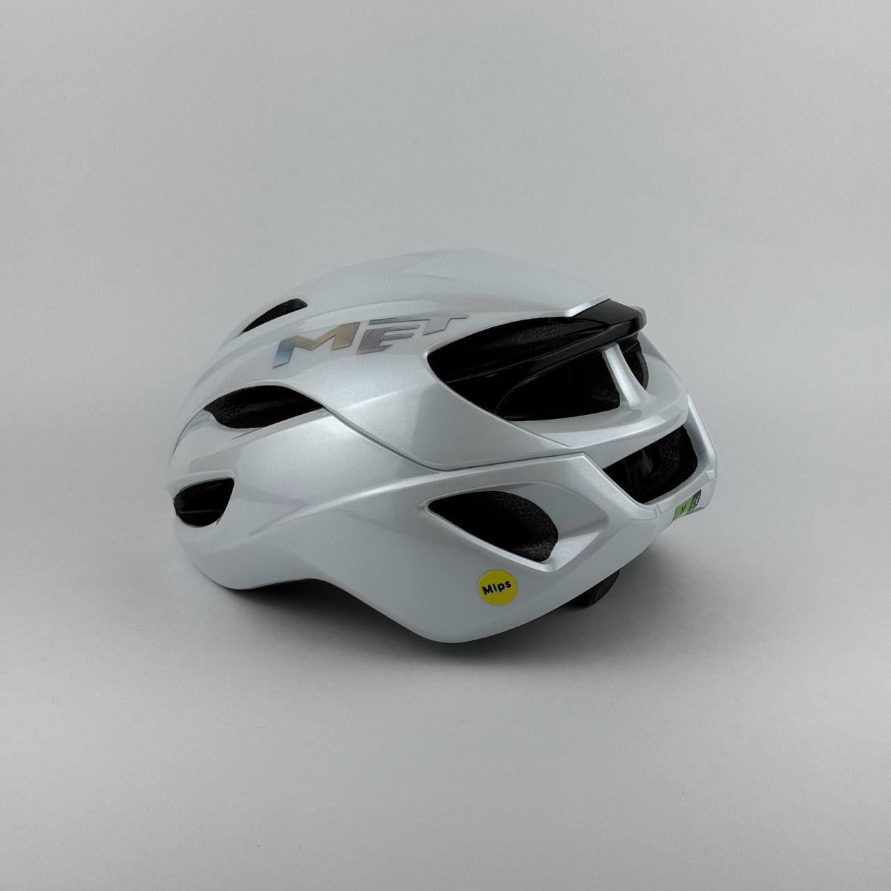 casco blanco MET logo tornasol