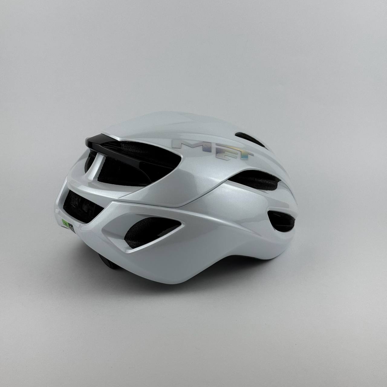 casco blanco MET logo tornasol