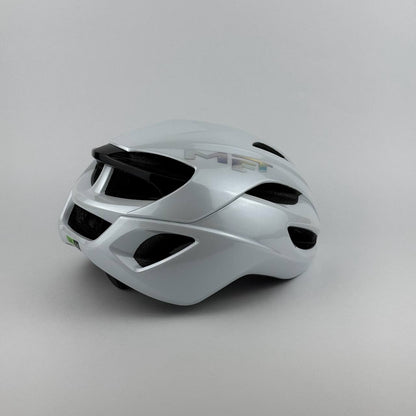 casco blanco MET logo tornasol