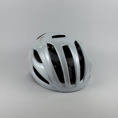casco blanco MET logo tornasol