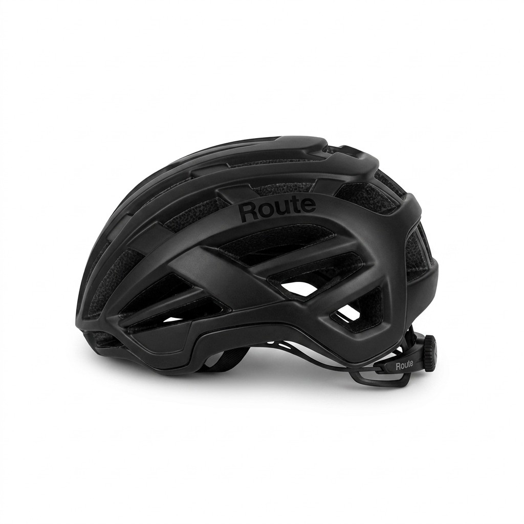 Casco Route negro mate letras negra brillante